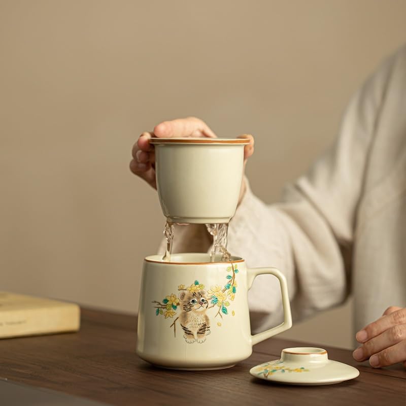 Tea Cup Ruyao Cute Cat Teacup Ceramic Set Office Mug Soaking Container