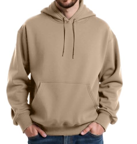 Ityvrtz Mens Cotton Hooded Fashion Long Sleeve Hoodies Casual Drawstring with Pockets Pullover Sweatshirt for Men Khaki
