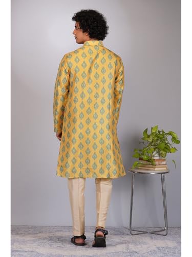 Image of LookMark Men's Cotton Blend Printed Long Kurta Suitable for All Indian Wedding, Occasions, and Festivals