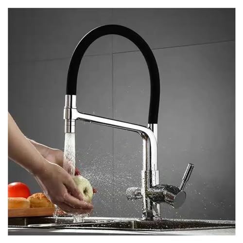 Robinet de cuisine filtrée noir avec mitigeur à double bec et rotation 360