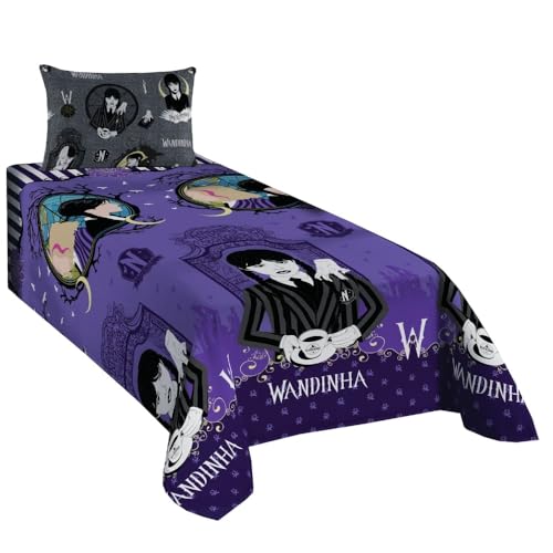 Jogo de Cama Microfibra Solteiro Estampado Wandinha 1,40 m x 2,20 m Com 2 pe&ccedil;as