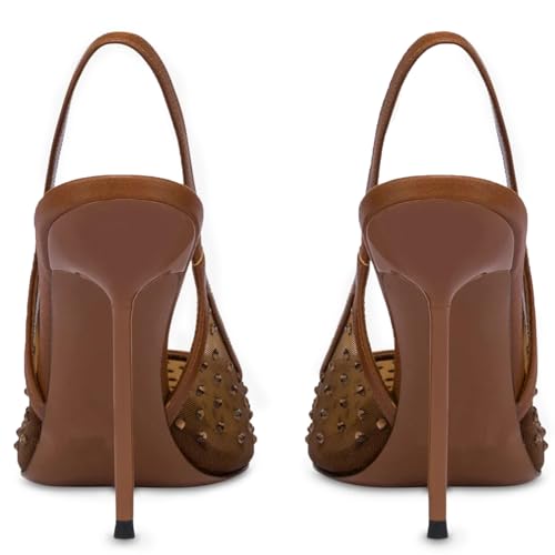 Mesh Slingback Heels for Women Sparkly Rhinestone Stilettos High Heel Pumps Women’s Pointed Toe Sandals Slip On Party Wedding Dress Shoes4
