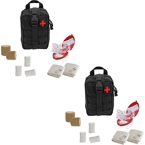 Tactical First Aid Cpr Rescue Kit, W/ Adult/Child Pocket Resuscitator Mask, Cohesive Bandages, Gloves, Gauze, Triangular Bandage, Alcohol Pads, Hard Case + Ifak Molle Pouch (2) #TOP16