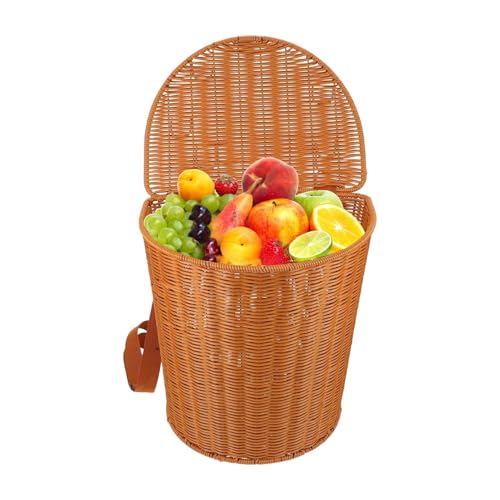 Mochila Tejida a Mano – Cesta de Paja rústica con Tapa, cómodas Correas de Hombro, Espacioso contenedor Ligero para Llevar Productos, Herramientas o Suministros | Granja al Aire Libre, Playa