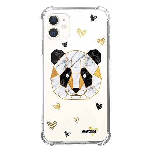 Evetane CD_97882 Case Compatible with iPhone 11 Silicone Shockproof Corners Solid Full Protection Resistant Transparent Panda Geometric Fashion Writing Design