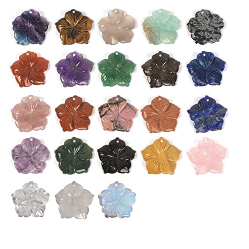 Justinstones Mixed 10pcs Natural Gemstones Top Drilled Carved Hawaiian Flower Beads Charms Pendant For DIY Jewelry Making