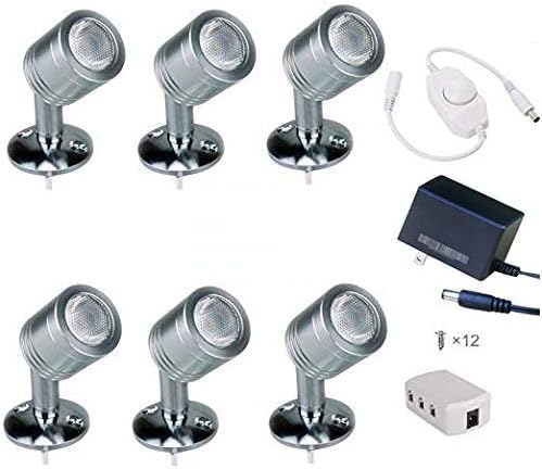 Xking 12V 1W LED Spotlight Cabinet Light Display Cabinet Light/Museum Wall Light and PWM in-line Dimmer- White 6000K (Set of 6)