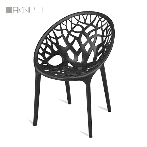 Image of Oaknest Neelkamal Crystal Plastic Chair - Stylish Tree-Design Backrest, Lightweight & Durable for Home, Garden & Patio (Iron Black), Set of 4 Piece