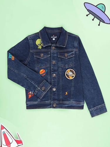 Image of KiddoPanti Boys Denim Jacket | Cotton Poly Blend with Spandex | Washed Denim, Full Sleeve | Button Closure & Front Flap Pockets | Collared Neck