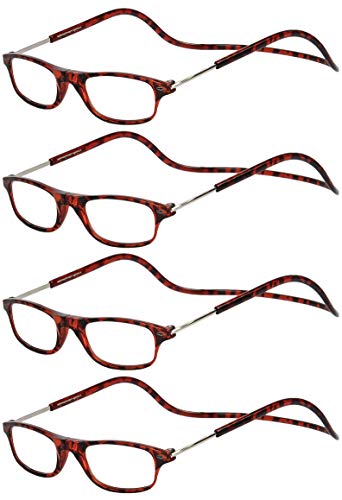 TBOC Occhiali da Vista Lettura [Pack 4 Unità] Montatura Marrone Tartaruga +2.00 Diottrie Regolabili Pieghevoli Chiusura Clip Magnetici Vicino Donna Uomo Appendere Collo