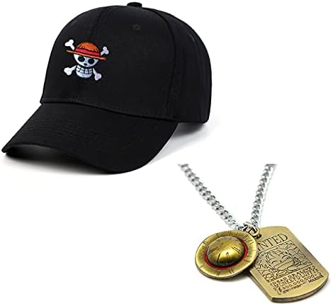 JoyeGirly Anime Skull Skeleton Baseball Cap Adjustable Snapback Embroidered Hat with Straw Hat Necklace for Men Women (Skull)
