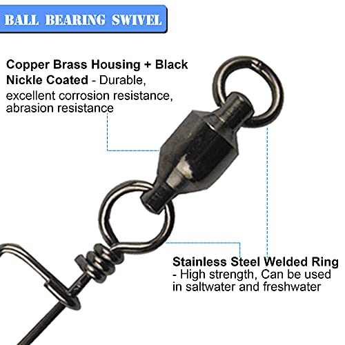 Agool Ball Bearing Fishing Swivel With Coastlock Snap, 15/40Pcs High Strength Stainless Steel Welded Ring Fishing Swivel Snaps Coated With Black Nickle For Saltwater Freshwater Fishing #TOP3