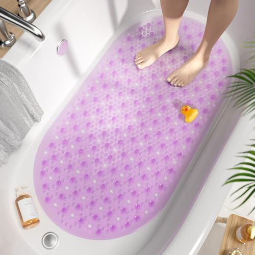 HITSLAM Tapis de Baignoire Antidérapant Ovale, 68x38CM Tapis de Bain à Bulles, Tapis de Douche en Lavable en Machine & Résistant à la Moisissure, Tapis Antidérapant...