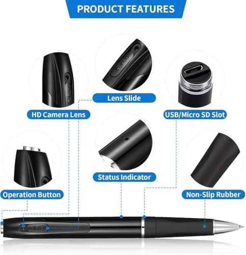 Image of securinnov 1080P Full HD Spy Pen Camera | Invisible Lens for Secret Evidence & Operations | Professional Hidden Video & Audio Recorder for Home Office & Meetings | Indoor Outdoor Usage (Pen Camera)