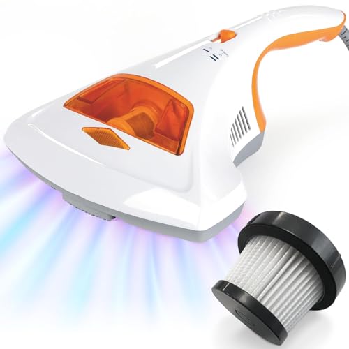 ELONEO Aspirateur Anti-Acarien à Main - Aspirateur Matelas Lumière UV et Filtre HEPA, Jusqu'à 99,9%, Nettoyeur Matelas et Tissus Ameublement, Aspiration Puissante Sans Sac, Idéal Personnes Allergiques