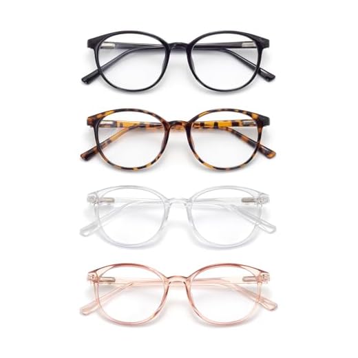 FoxMook 4-Pack Blue Light Blocking Glasses Round Women Men Computer Glasses Anti Eye Strain/UV/Glare Gaming Glasses, Black Brown-Tortoise Pink Transparent