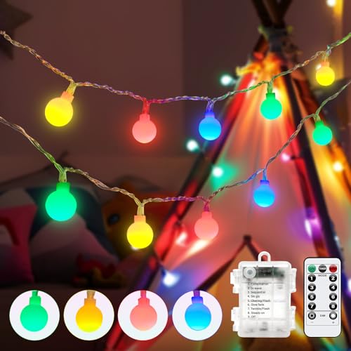 ANJAYLIA Globe String Lights, 26Ft 64 LED RGB Christmas Fairy Lights Battery Operated, Twinkle Lights with Remote Control for Party, Wedding, Halloween, Garden Decorations