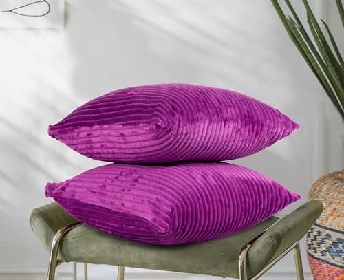 Image of RD TREND Cushion Cover Set of 2, Decorative Sofa Living Room Home Square Cushion Covers 16 Inch x 16 Inch, Aesthetic Corduroy Striped Double Sided (Dark Pink)