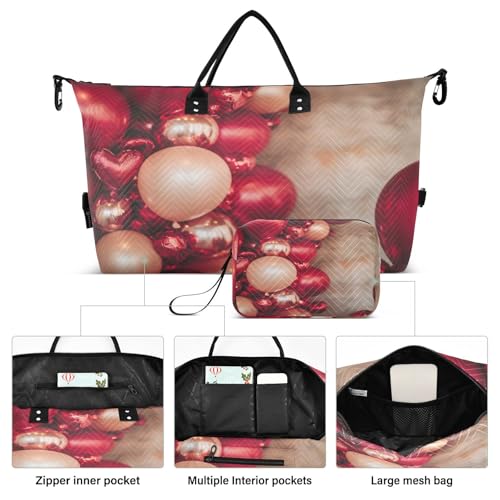 Burbuja Travel Duffel Bag for Women, Valentine Red Balloon Weekender Overnight Bag Shoulder Carry On Tote Bag with Trolley Sleeve, Gym Bag with Toiletry Bag, Large Size2