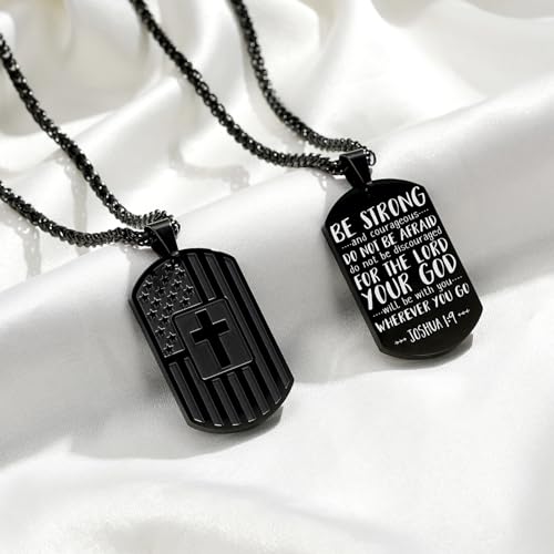 Zocomi Dog Tag Cross Necklace for Men Boys, 24 Inches American Flag Stainless Steel Bible Verse Pendant Chain Religious Patriotic Jewelry Gifts4