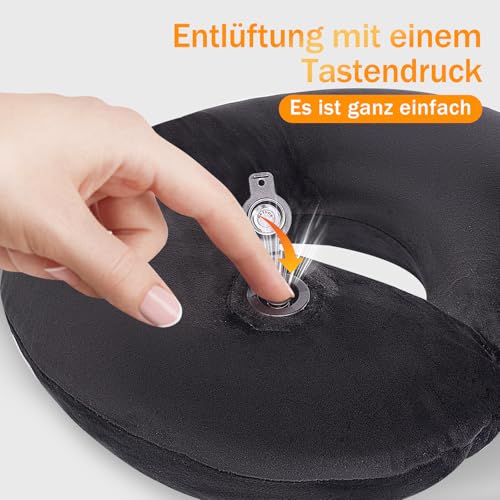 JetsCush Nackenkissen Flugzeug Aufblasbar, Reisekissen Flugzeug, Kompaktes Nackenkissen Aufblasbar, Leichtes Nackenhörnchen Erwachsene für Flugzeug, Zug, Büro, Schwarz