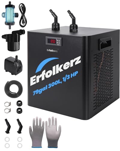 Erfolkerz Water Chiller,1/3 HP 79gal 300L Aquarium Chiller for Fish Tank/Axolotl/Hydroponic System,Active Aqua Chiller with Complete Kit- Hoses,2 Pumps, Nozzles & Hoops