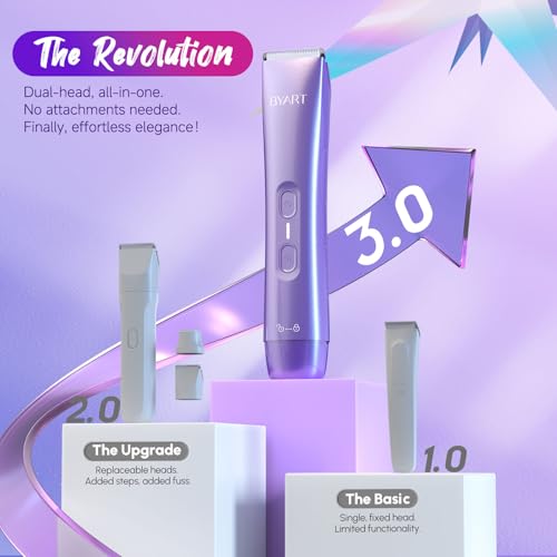 Image of BYART 2-in-1 Dual Head Bikini Trimmer for Women, Electric Razors, Gifts | IPX7 Waterproof, Rechargeable, Ceramic Blade, Body and Face Shaver for Bikini Line, Pubic Hair, Legs and Underarms