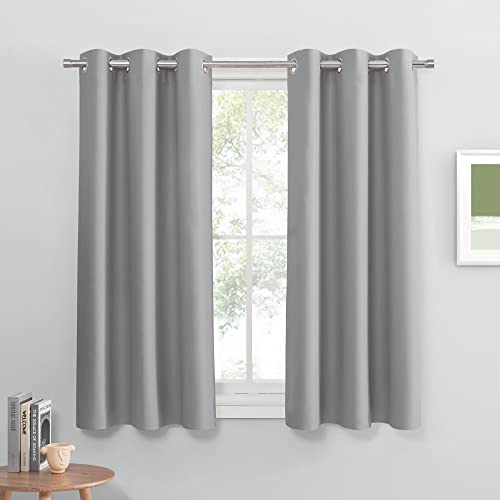 Image of PONY DANCE Short Silver Grey Curtains for Small Windows, Blackout Thermal Insulating Drapes for Home Theatre Bathroom Kitchen Basement Cafe RV Camper Windows Blinds, Wide 42 x Long 40, 1 Pair