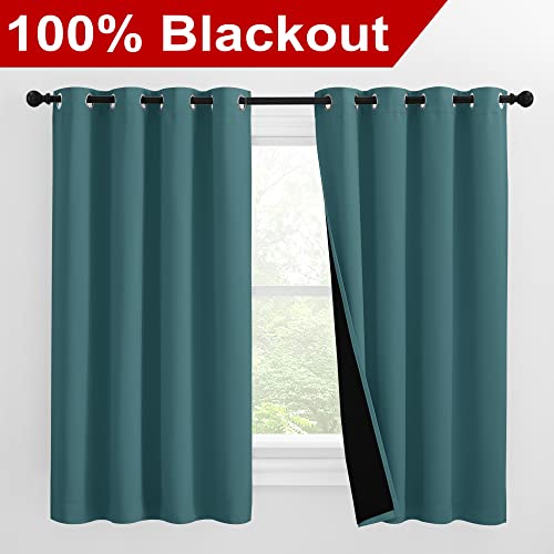 Image of NICETOWN 100% Blackout Curtains with Black Liners, Thermal Insulated 2-Layer Lined Drapes, Room Warming Small Window Draperies for Dining Room (Sea Teal, 2 Panels, 55 inches W by 57 inches L)