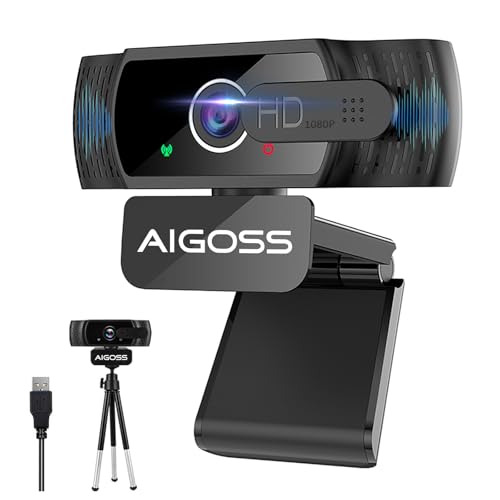 Webcam 1080P with Microphone and Webcam Cover, Tripod, Plug & Play, with Automatic Light Correction, for Laptop, PC, Desktop, for Live Streaming, Video Call, Conference, Online Teaching, Game