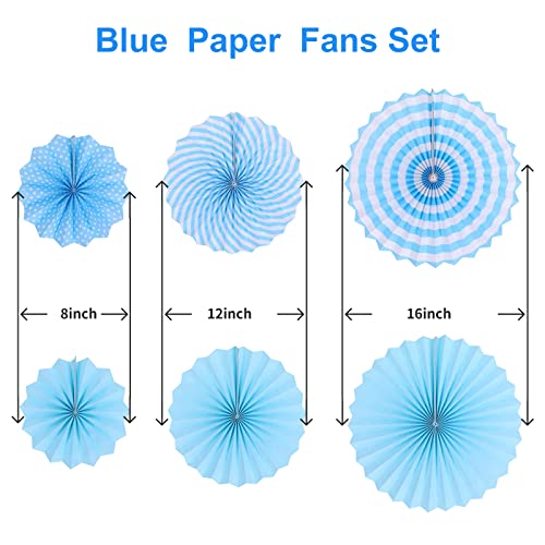 Image of LRCXL 12PCS Party Hanging Paper Fans Set, Fiesta Round Pattern Paper Garlands Decoration Party Supplies for New Year Baby Shower Birthday Wedding Graduation Events Accessories(Sky blue)