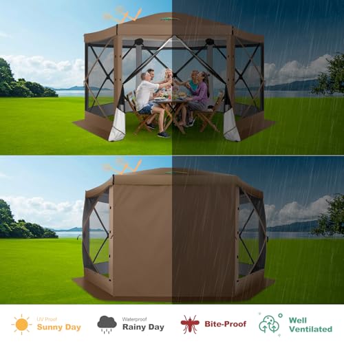 Image of COBIZI 12x12 FT Pop Up Canopy Extendable Tent, Gazebos On Clearance With Removable Roof, Screened In Gazebo,Screen Tents Portable carpas para patio for Outdoor Camping,Backyard, Garden,Brown(Upgraded)
