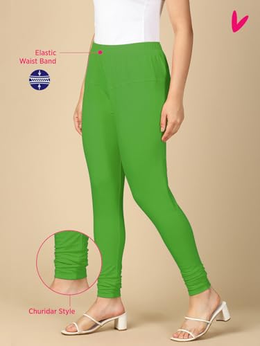 Image of Lux Cozi PYNK Solid Premium Cotton Lycra Churidar Leggings for Women | Regular Fit Elastic Waist Full Length Women Leggings | Free Size