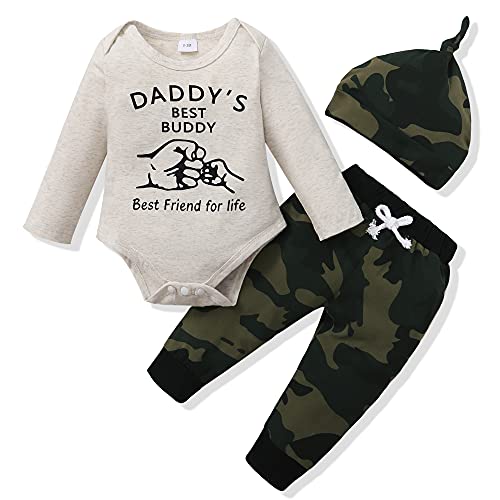 Renotemy Newborn Baby Clothes Boy Winter Preemie Boys Baby Clothes Long Sleeve Romper Camouflage Pant Set Fall 0-3 Months Baby Boy Clothes