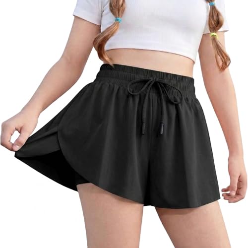 Image of Girls 2 in 1 Sports Shorts with Pockets,Quick Dry Running Gym Shorts for Kids Age 6-13,Breathable Butterfly Tennis Shorts for PE Lessons,Dance,Gymnastics (UK, Age, 9 Years, 10 Years, Regular, Black)