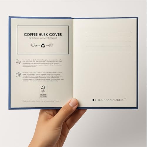 Image of Eco Friendly Blue Notebook A5 | Tree-Free Coffee Husk Paper Cover Journal | FSC Certified College Ruled Recycled Pages | Premium Minimal Diary for Office, Work & Gifting