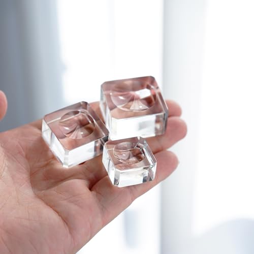 Image of ZEERSHEE 6 Pack Square Crystal Display Bases for 3D Laser Balls 6pcs Glass Stands for Crystals Resin Acrylic Art Home Decoration(1.3'' /1.1'' /0.9'')