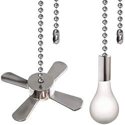 Akahttbn Ceiling Fan Pull Chain Ornaments Extension Chains with Decorative Light Bulb and Cord 13.6 Inches Fan Pull Chain Set For Ceiling Light Lamp Chain (Nickel)