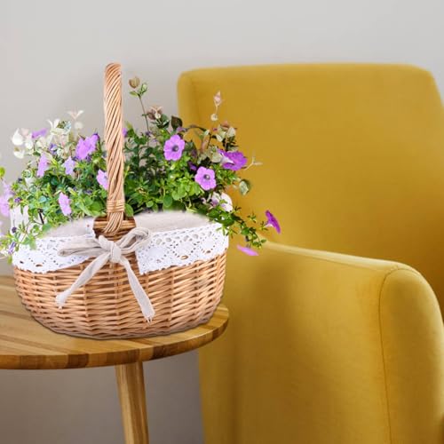 Cesta de mimbre resistente y texturizada para snacks con lino creativo 8