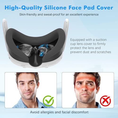 Tyasoleil Accessories Compatible with Oculus Quest 3, Silicone Cover Set VR Accessory Set, Include Controller Grip Leather Cover, VR Shell Cover, Face Cover, Lens Cover (Phantom) - Image 4