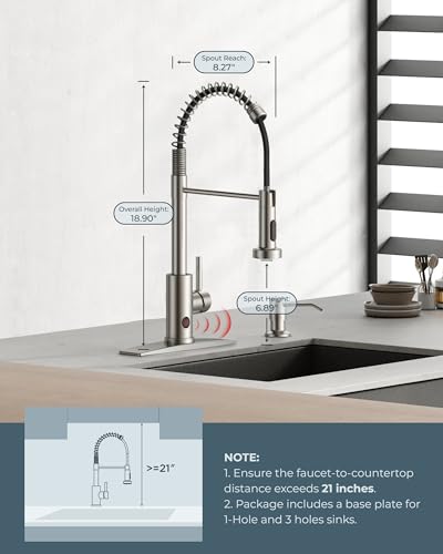 Image of FORIOUS Touchless Kitchen Faucet Brushed Nickel, Smart Motion Sensor Spring Sink Faucet with Pull Down Sprayer Commercial Contemporary Hands-Free for Pot Filler, Farmhouse Camper Laundry Camper