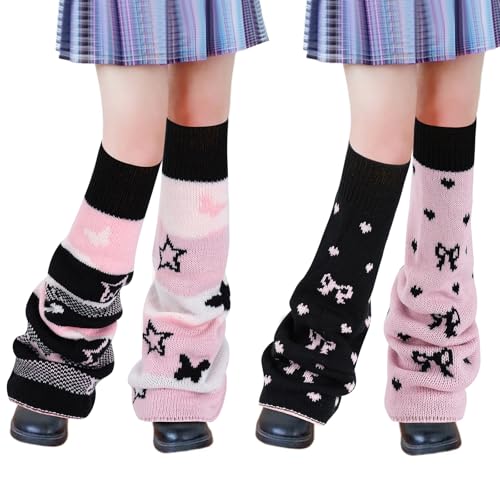 Image of Junely 2 Pairs Leg Warmers for Women Kawaii Leg Warmer Cute Legwarmers Japanese Socks Halloween Goth Emo Gyaru Accessories