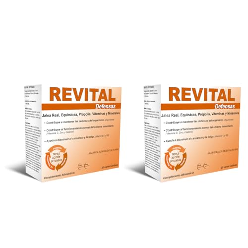 Revital Defensas 20 Viales - Pack de 2 Unidades - Ayuda a Mantener las Defensas del Organismo y a Disminuir el Cansancio y la Fatiga - con Jalea Real, Equinácea, Própolis, Vitaminas y Minerales