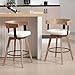 Ya-Home Mid-Century Bar Stools Set of 6, 26 Inch Swivel Counter Height Stools Linen Fabric Barstools with Barrel Backrest Wooden Legs for Kitchen Island Dining Room, White