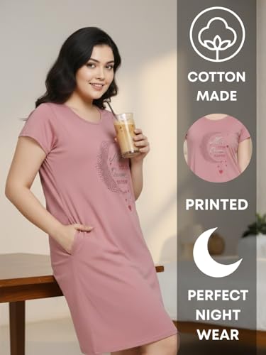 Image of White Moon Cotton Printed Nighty for Women's | Night Gown | Printed Nighty for Girls | Nightdress | Nighty for Women | Sleepwear | Ladies Nighty | Nighties | Premium Soft Cotton Nighty Women