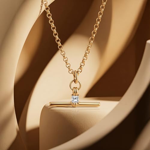Image of Jeulia 14K Gold Plated Necklaces for Women, Dainty Paperclip Chain Choker T-Bar Layered Stackable Gold Necklace Jewelry Gifts