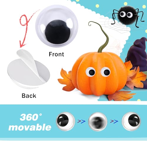 Image of TOAOB 150pcs 22mm Large Wiggle Googly Eyes Self Adhesive Sticker Eyes | Plastic Black Round Eyeballs, DIY Arts Crafts, Scrapbooking Accessories