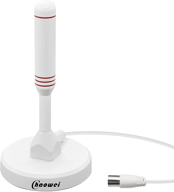 Chaowei DVB66 High Gain Freeview TV Aerial-Portable Indoor Outdoor Digital HD Antenna with Magnetic Base,6.5ft Coax Cable for USB TV Tuner/DVB-T2/4K TV 1080p(White)