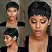 AISI QUEENS Short Human Hair Wigs Pixie Wig for Women 100% Virgin Human Hair Pixic Cut Full Wigs Straight Hair with Bangs Natural Looking Balck Wig