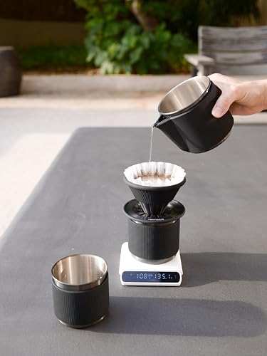 Miniatura 2 de Normcore Juego De Cafetera Portátil De Viaje, Gotero De Café De Viaje De Una Sola Taza, Uso V60 Y Cafetera De Papel De Filtro Ondulado, Acero Inoxidable 304, Revestimiento Negro Mate